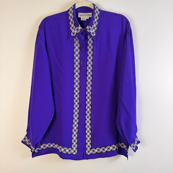 Diane Von Furstenberg Vintage Embroidered Purple Medium Blouse Silk Asian Shirt - Picture 1 of 14